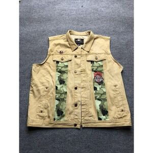 Red Ape Vest Mens 5XL Tan Camo Eagle Studded Biker Denim Cotton Motorcycle Army